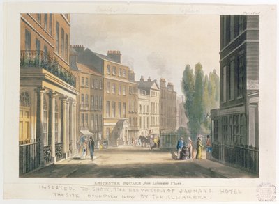 Leicester Square da Leicester Place, Londra, tavola 2 da Volume 7 di Ackermanns Repository of Arts, 1812 da English School
